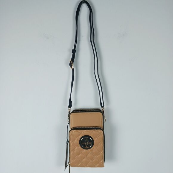 Badgley Mischka Convertible Crossbody Quilted Mini Bag Tan New - Picture 2 of 16